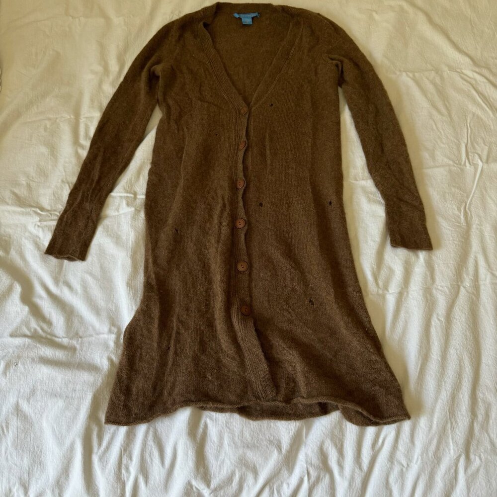 S Brown White + Warren Cashmere Long Cardigan